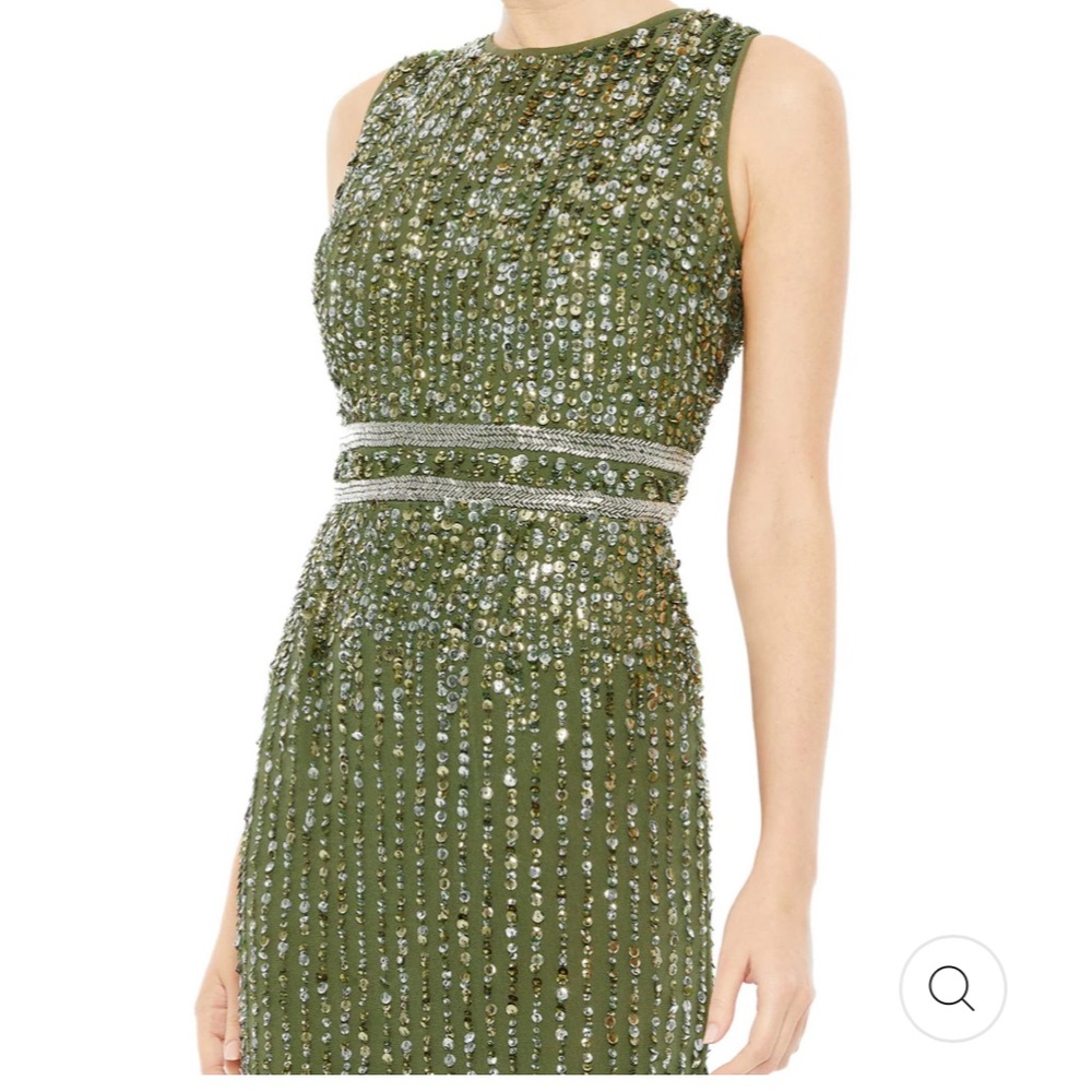 Mac Duggal NWT Sequined High Neck Sleeveless Column Gown Olive Green Sz 6 93603 - Picture 2 of 16